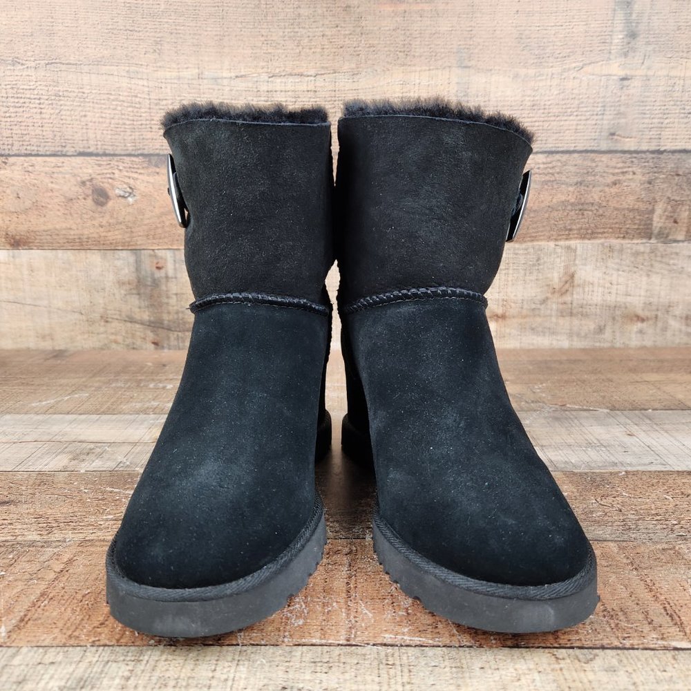 UGG Classic Femme Toggle Women's Size 7.5 US Black Suede Wedge Boots 1113479 - Picture 2 of 10